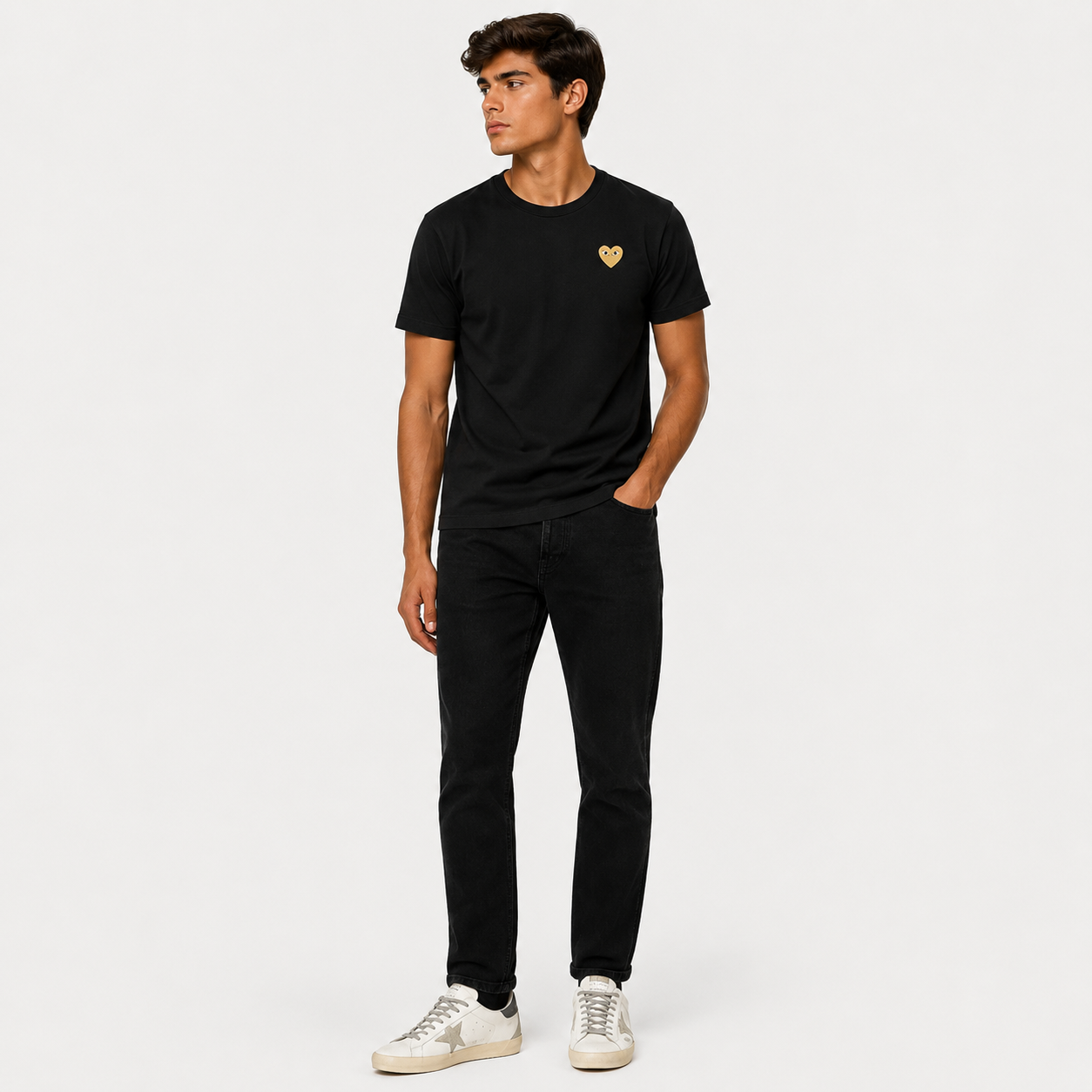Camiseta CDG Play Preto Golden Heart