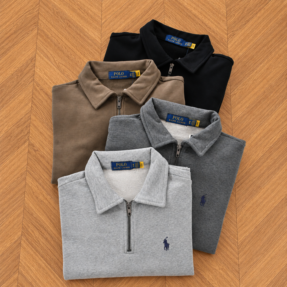 Suéter Polo Ralph Lauren Quarterzip Unissex – Preto, Cáqui, Cinza Claro ou Cinza Carvão