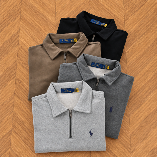 Suéter Polo Ralph Lauren Quarterzip Unissex – Preto, Cáqui, Cinza Claro ou Cinza Carvão