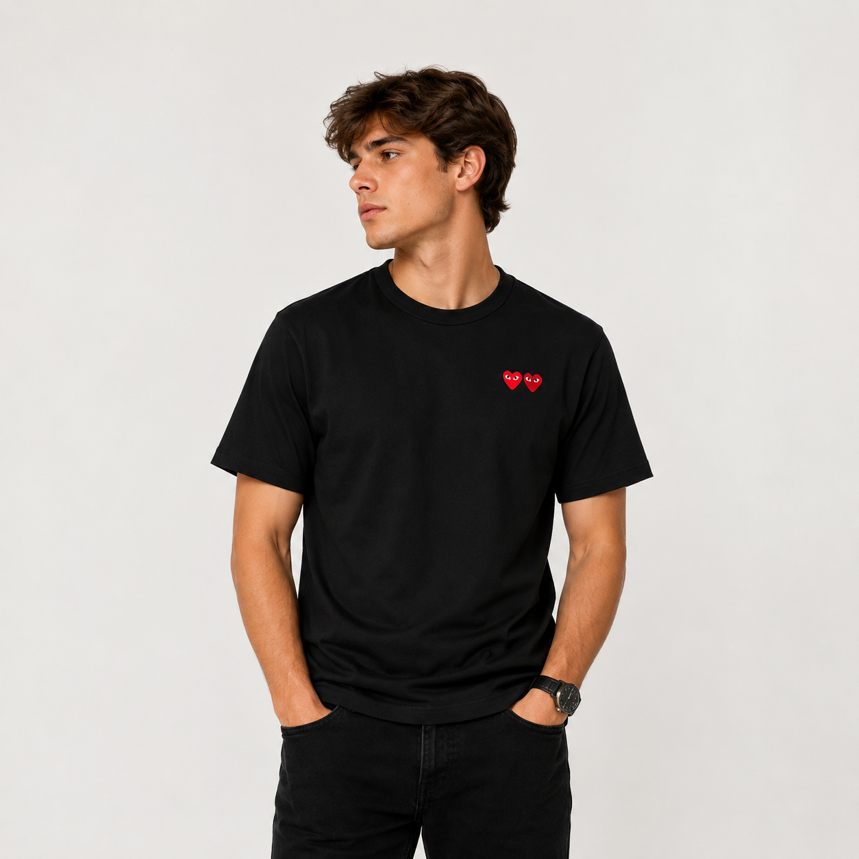 Camiseta CDG Play Preto Double Heart