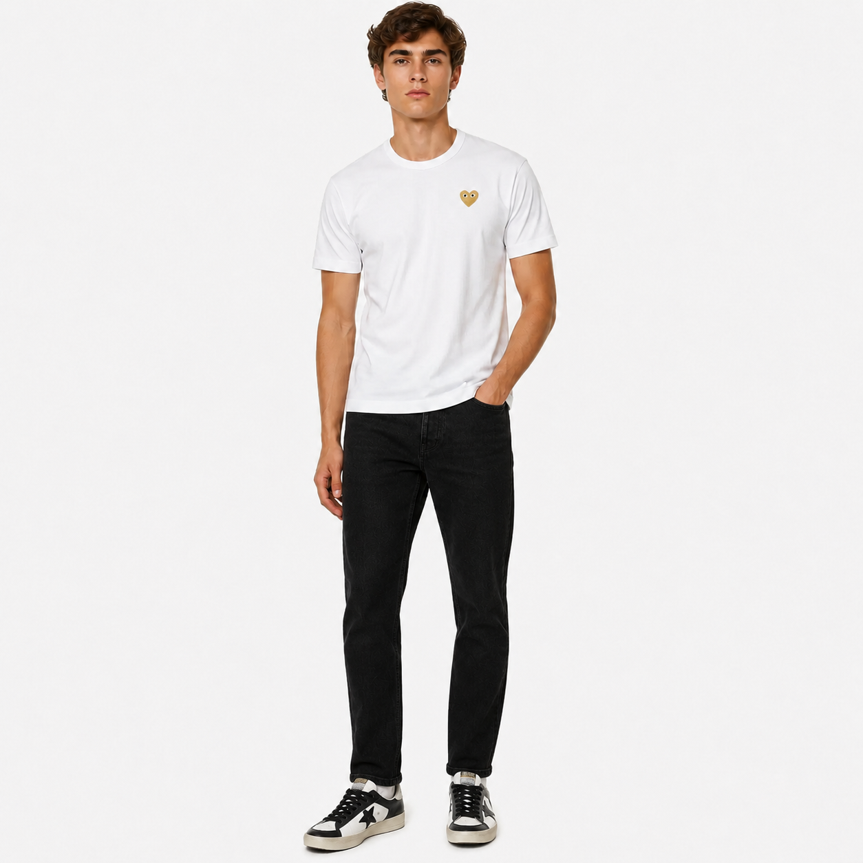 Camiseta CDG Play Branco Golden Heart