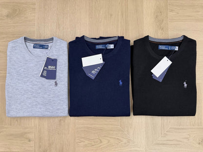 Suéter Polo Ralph Lauren 100% Lã – Cinza, Azul Marinho ou Preto