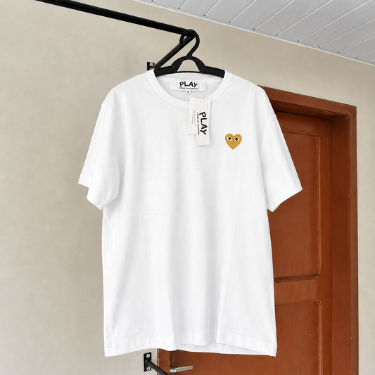 Camiseta CDG Play Branco Golden Heart