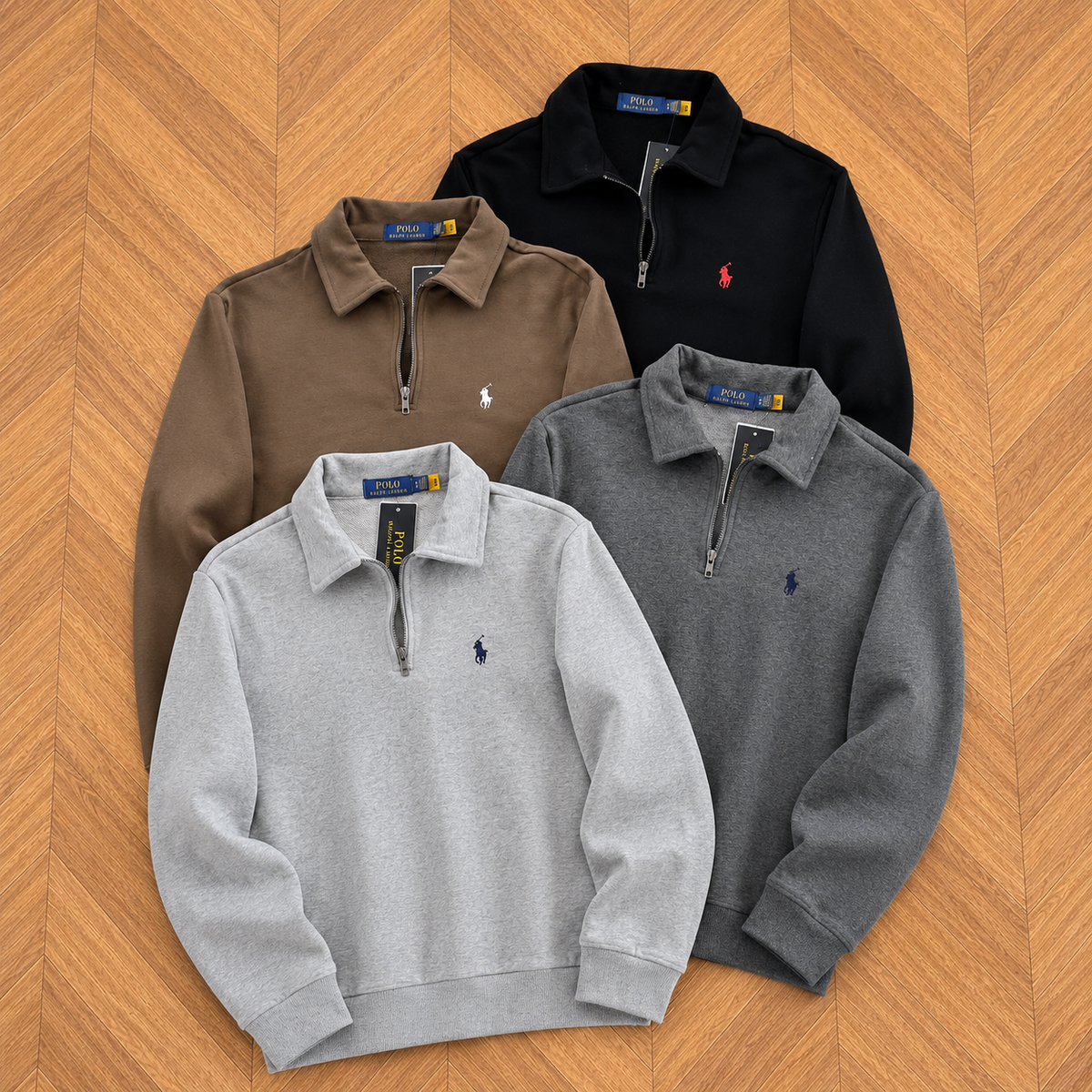 Suéter Polo Ralph Lauren Quarterzip Unissex – Preto, Cáqui, Cinza Claro ou Cinza Carvão
