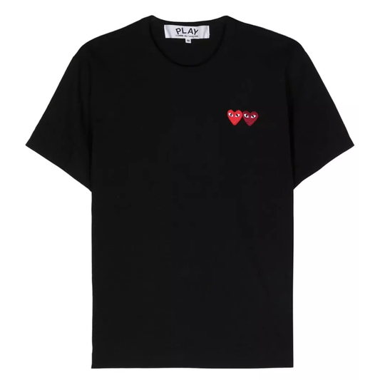 Camiseta CDG Play Preta "Double Heart"